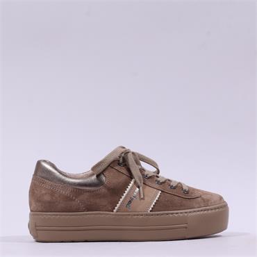 Paul Green Platform Laced Trainer - Beige Suede